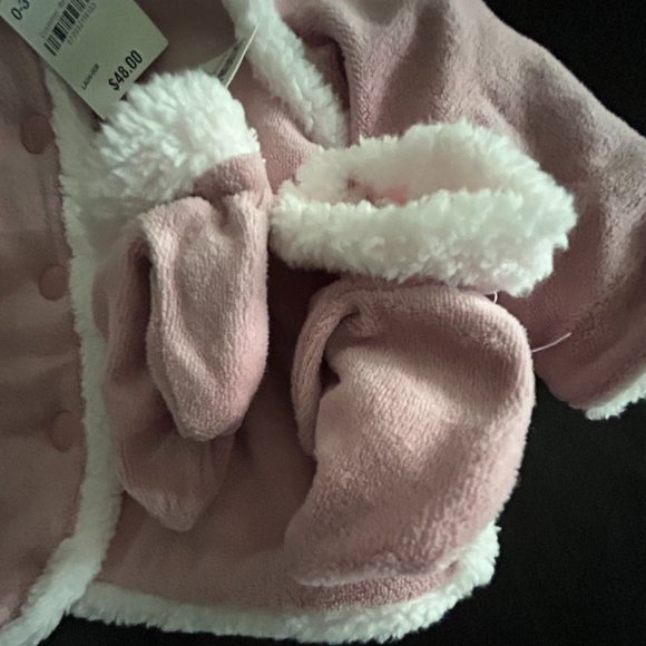 FIRST IMPRESSIONS GIRLS' FOXGLOVE  2 PC COAT AND GLOVES 0-3 MONTHS - Picture 6 of 12